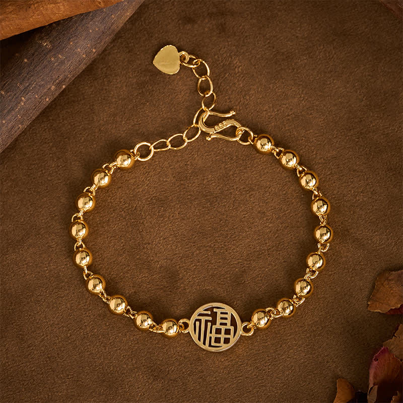 Buddha Stones Kupfernes Fu-Charakter-Perlenarmband mit Segenssymbol - Fu-Charakter - image 0