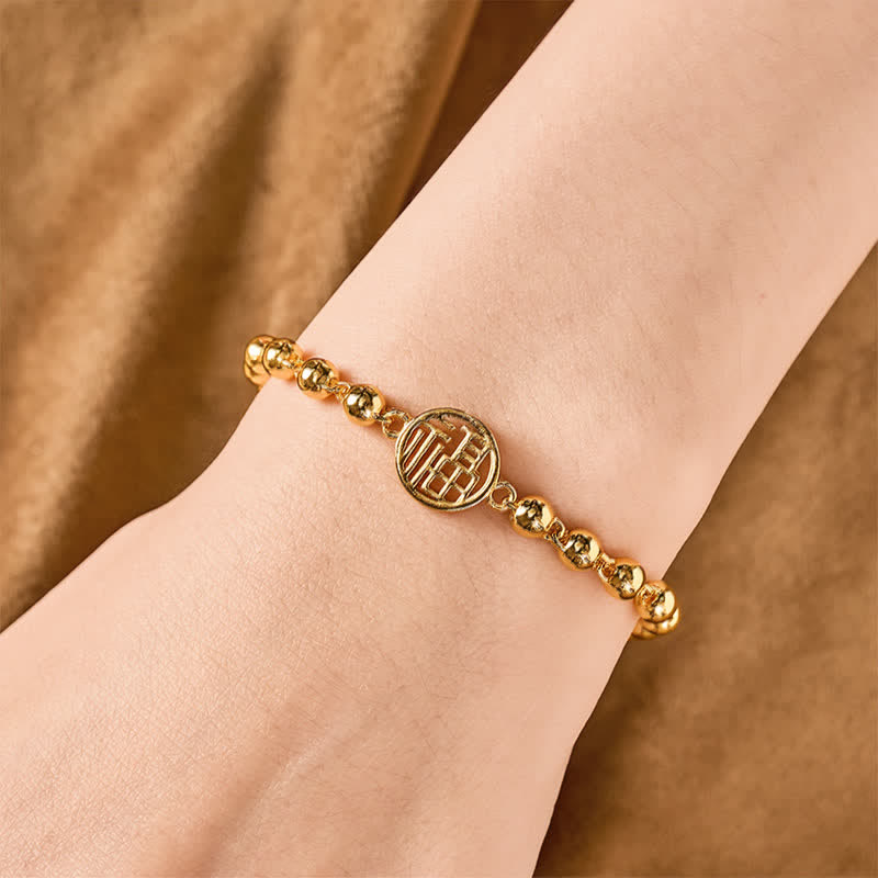 Buddha Stones Kupfernes Fu-Charakter-Perlenarmband mit Segenssymbol - image 1