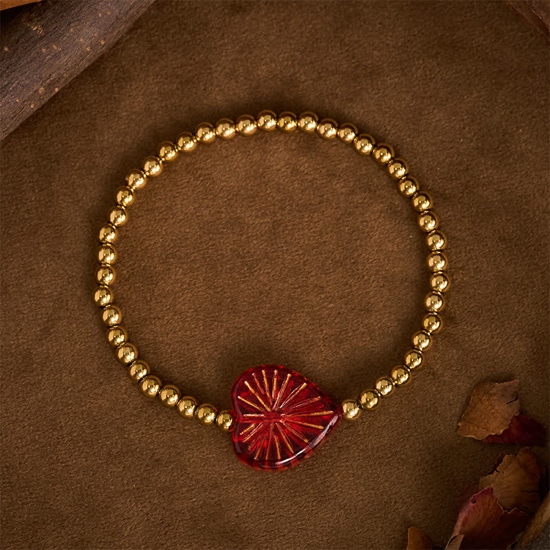 Buddha Stones Liuli Herzperlenarmband aus Titanstahl - Rot - image 0