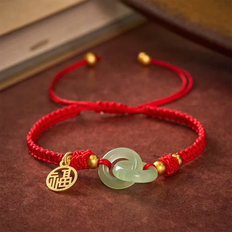 Buddha Stones Kupfernes Liuli Fu Glücks-Armband mit roter Schnur - Fu-Charakter (Glück ♥ Segen) - image 0