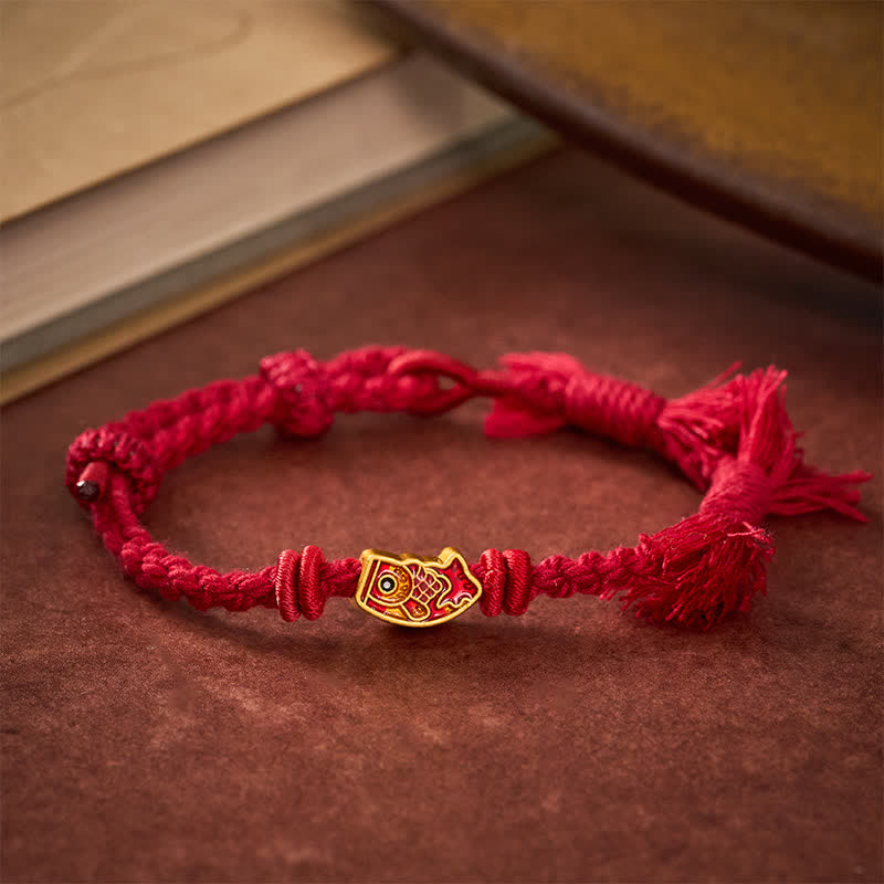 Buddha Stones Glückverheißendes rotes Koi-Fisch-Armband - Dunkelrote Schnur - image 0