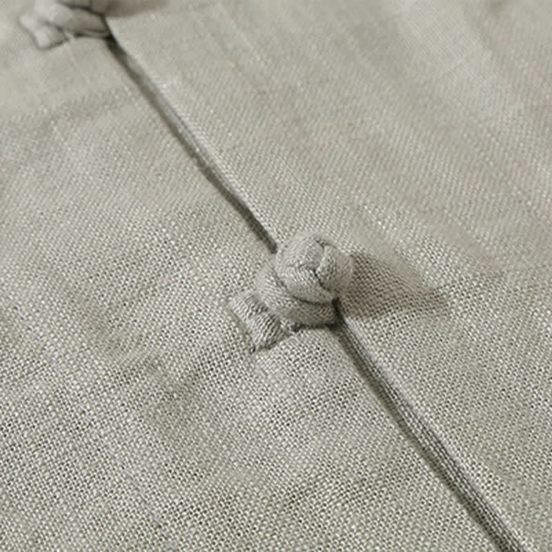 Buddha Stones Sommerliches Tanktop im Tang-Stil mit Froschknopfleiste, einfarbig, V-Ausschnitt, ärmellos, mit Taschen für Herren - image 6