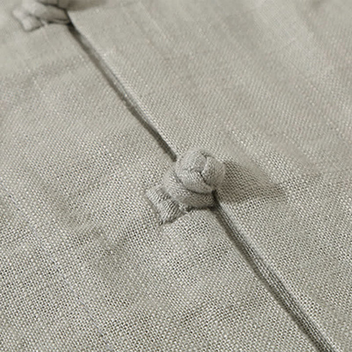 Buddha Stones Sommerliches Tanktop im Tang-Stil mit Froschknopfleiste, einfarbig, V-Ausschnitt, ärmellos, mit Taschen für Herren - image 6