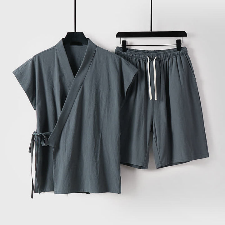 Buddha Stones 2-teiliges Sommer-Meditations-Set im Tang-Stil aus einfarbigem Baumwoll-Leinen-Meditationshemd und Shorts mit Kordelzug und Taschen - DimGray - US/UK/AU54, EU64 (9XL) - image 6