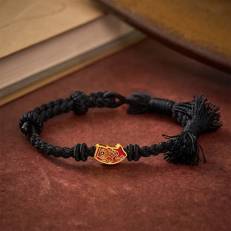 Buddha Stones Glückverheißendes rotes Koi-Fisch-Armband - Schwarze Schnur - image 15