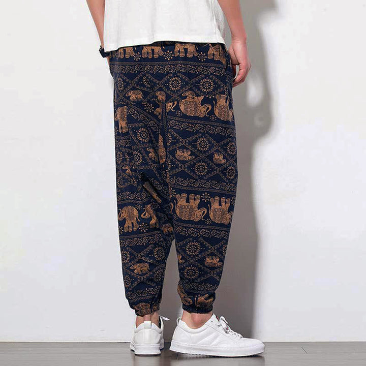 Buddha Stones Elephant Braun Schwarz Print Herren Lange Cropped Haremshose mit Taschen - image 2