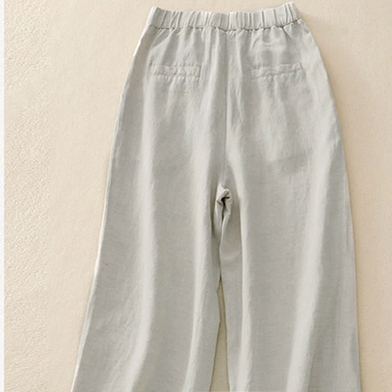Buddha Stones Damenhose, einfarbig, mit Knopfleiste vorne, elastischem Rücken und Taschen - image 1