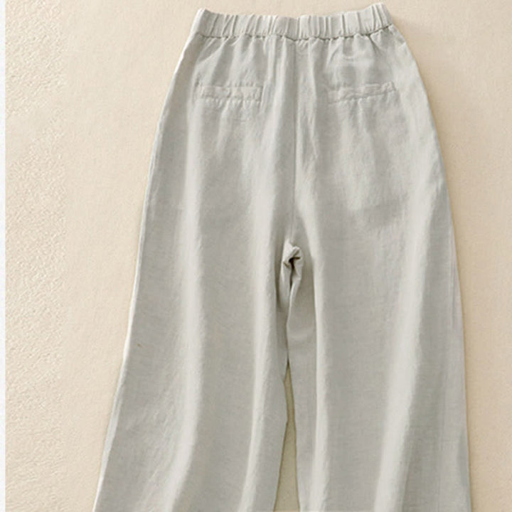 Buddha Stones Damenhose, einfarbig, mit Knopfleiste vorne, elastischem Rücken und Taschen - image 1