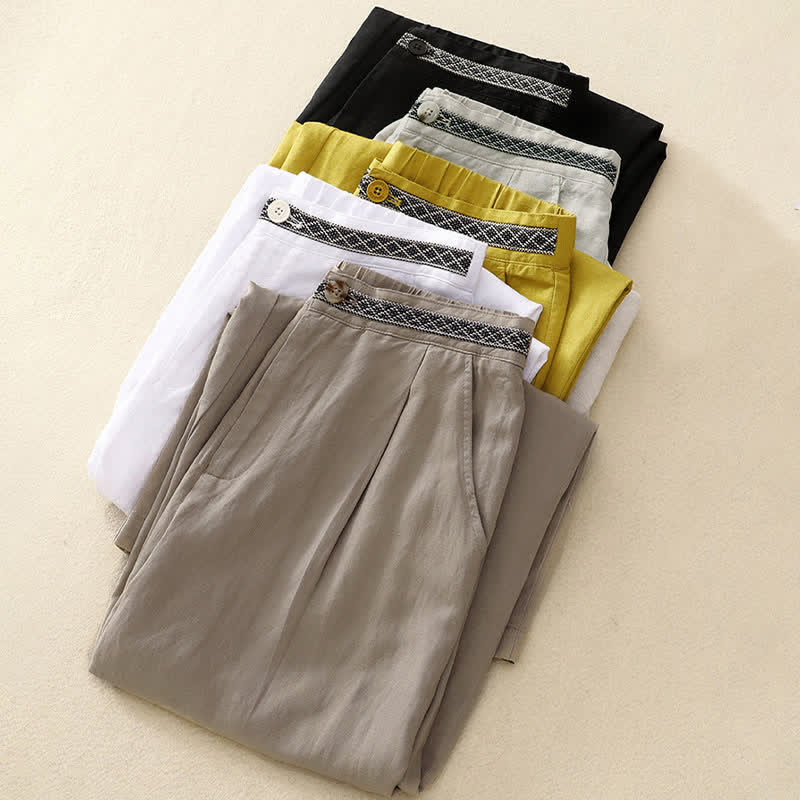 Buddha Stones Damenhose, einfarbig, mit Knopfleiste vorne, elastischem Rücken und Taschen - image 1