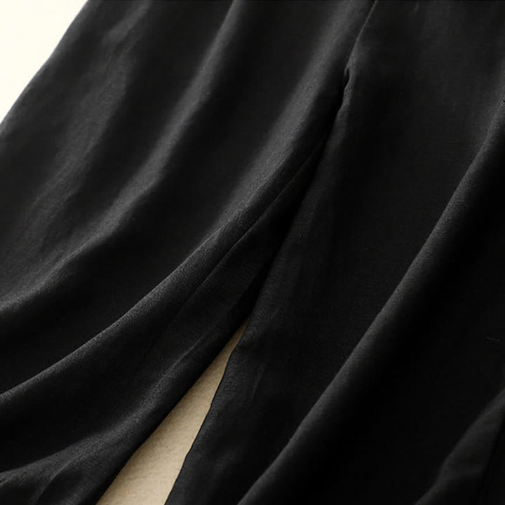 Buddha Stones Damenhose, einfarbig, mit Knopfleiste vorne, elastischem Rücken und Taschen - image 30