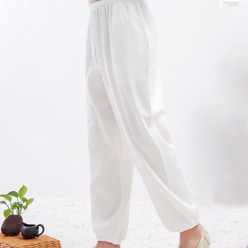 Buddha Stones Sommer-Unisex-Hose mit elastischem Bund und Taschen, einfarbig, für Tai Chi und Qigong - image 4