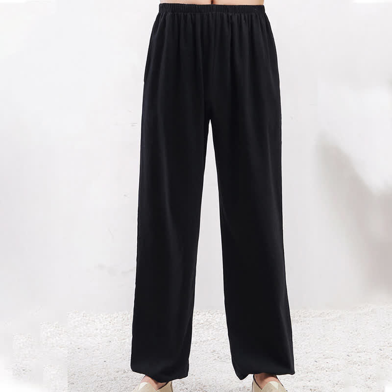 Buddha Stones Sommer-Unisex-Hose mit elastischem Bund und Taschen, einfarbig, für Tai Chi und Qigong - image 12