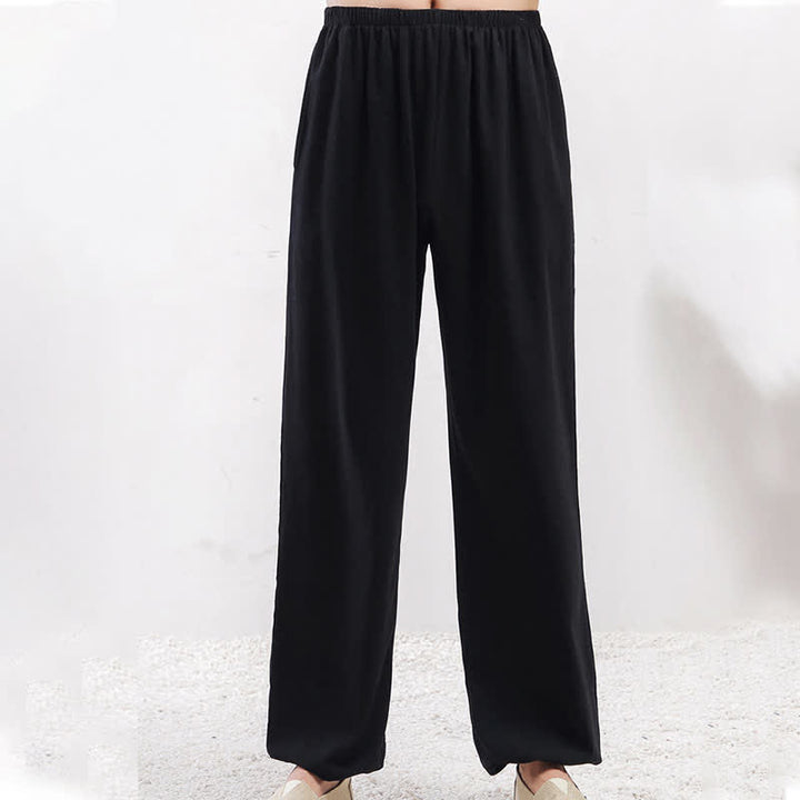 Buddha Stones Sommer-Unisex-Hose mit elastischem Bund und Taschen, einfarbig, für Tai Chi und Qigong - image 12