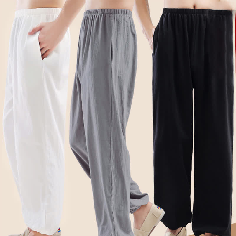 Buddha Stones Sommer-Unisex-Hose mit elastischem Bund und Taschen, einfarbig, für Tai Chi und Qigong - image 13
