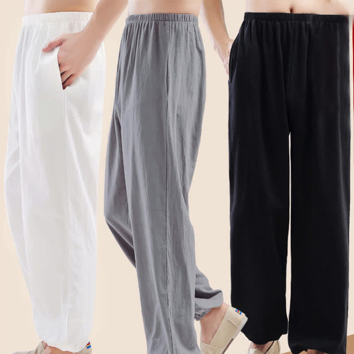 Buddha Stones Sommer-Unisex-Hose mit elastischem Bund und Taschen, einfarbig, für Tai Chi und Qigong - image 13