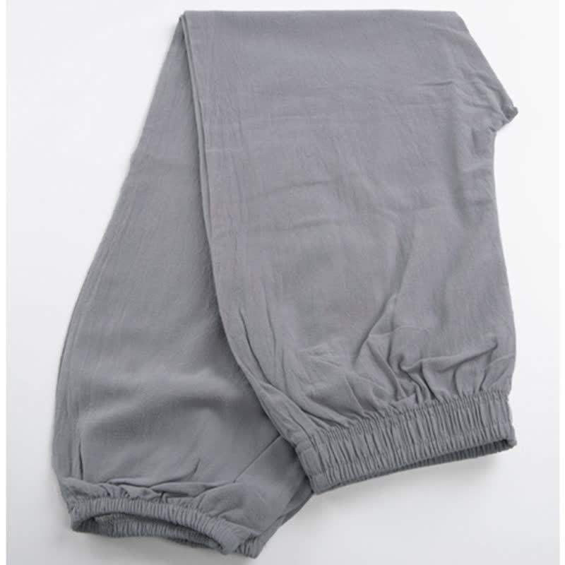 Buddha Stones Sommer-Unisex-Hose mit elastischem Bund und Taschen, einfarbig, für Tai Chi und Qigong - image 2