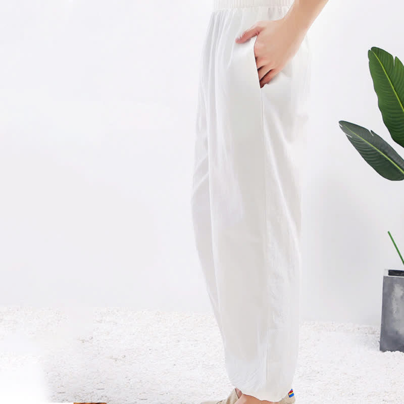 Buddha Stones Sommer-Unisex-Hose mit elastischem Bund und Taschen, einfarbig, für Tai Chi und Qigong - image 5