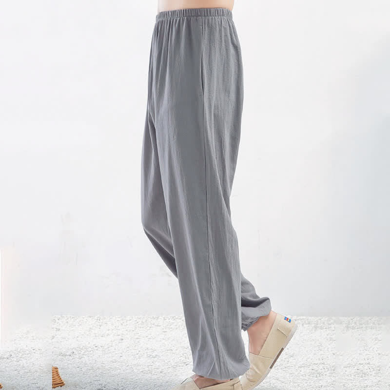 Buddha Stones Sommer-Unisex-Hose mit elastischem Bund und Taschen, einfarbig, für Tai Chi und Qigong - image 1