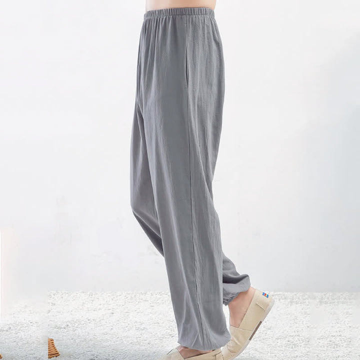 Buddha Stones Sommer-Unisex-Hose mit elastischem Bund und Taschen, einfarbig, für Tai Chi und Qigong - image 1