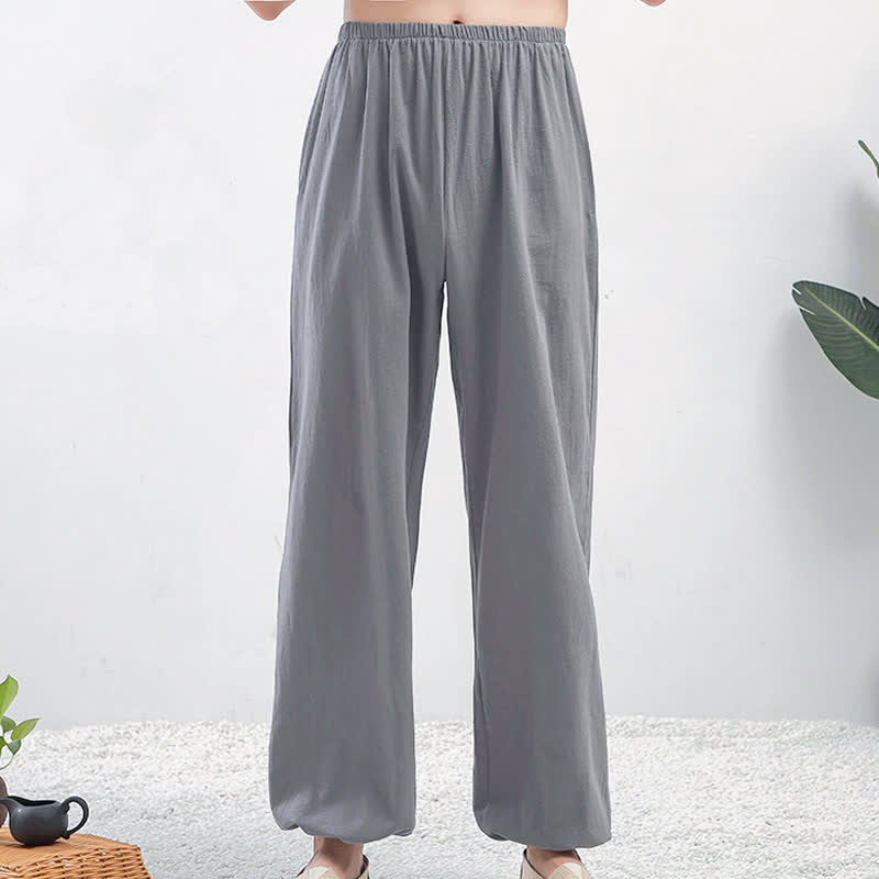 Buddha Stones Sommer-Unisex-Hose mit elastischem Bund und Taschen, einfarbig, für Tai Chi und Qigong - Graues Weibchen - US 8-10, UK/AU 12-14, EU 40-42 (2XL) - image 0