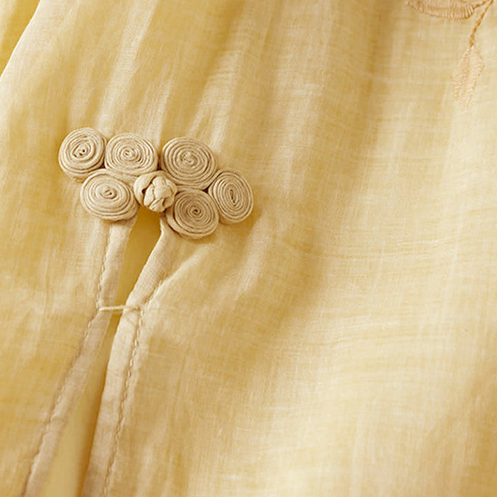 Buddha Stones Stickerei, Blattmuster, Rundhalsausschnitt, halblange Ärmel, Midikleid aus Faserstoff - image 5