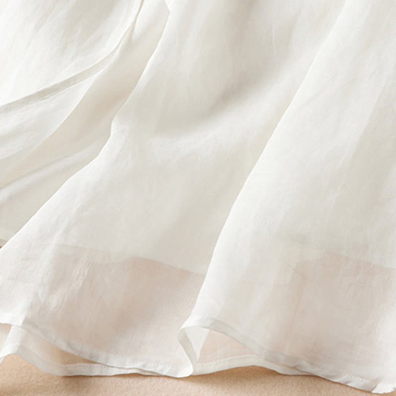 Buddha Stones Stickerei, Blattmuster, Rundhalsausschnitt, halblange Ärmel, Midikleid aus Faserstoff - image 12