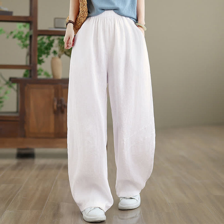 Buddha Stones Freizeithose aus schlichter Baumwolle für Damen mit weitem Bein und Taschen - Weiß - US12, UK/AU16, EU44 (3XL) - image 18