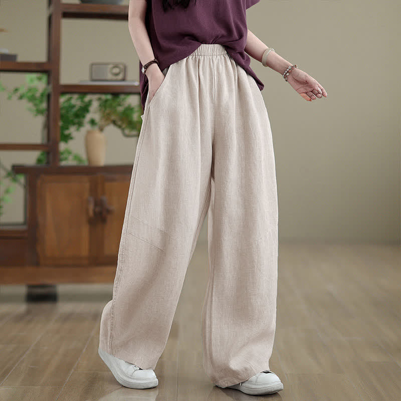 Buddha Stones Freizeithose aus schlichter Baumwolle für Damen mit weitem Bein und Taschen - Papaya-Sahne - US12, UK/AU16, EU44 (3XL) - image 12
