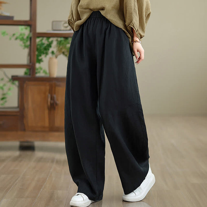Buddha Stones Freizeithose aus schlichter Baumwolle für Damen mit weitem Bein und Taschen - Schwarz - US12, UK/AU16, EU44 (3XL) - image 24