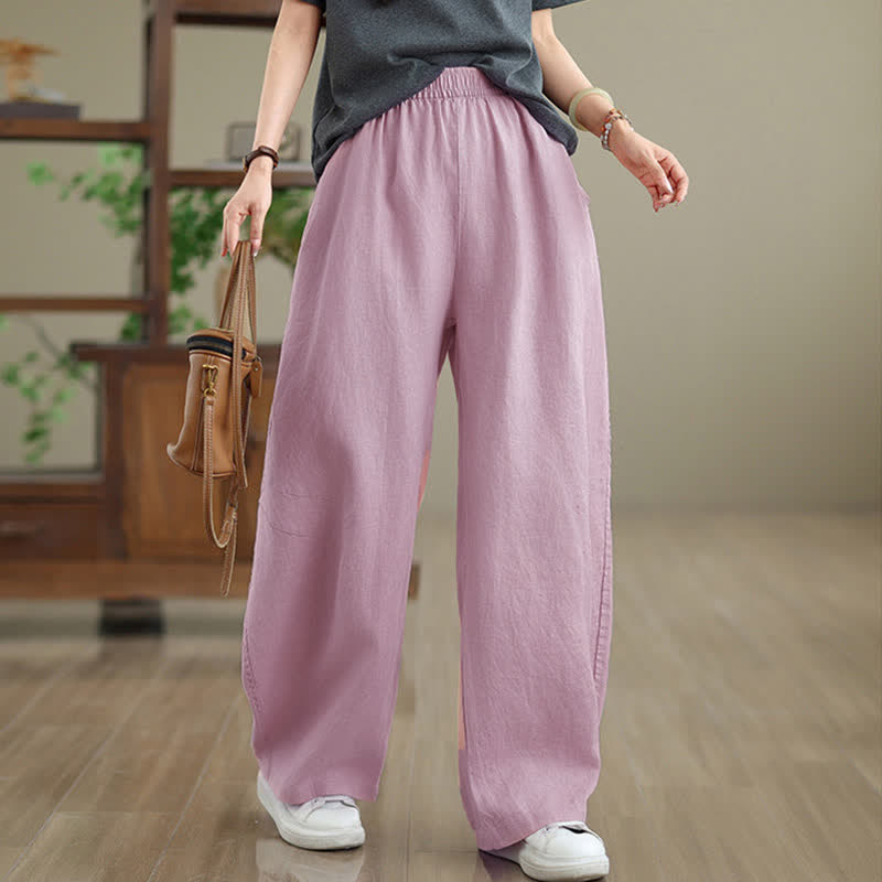 Buddha Stones Freizeithose aus schlichter Baumwolle für Damen mit weitem Bein und Taschen - Rosa - US12, UK/AU16, EU44 (3XL) - image 6