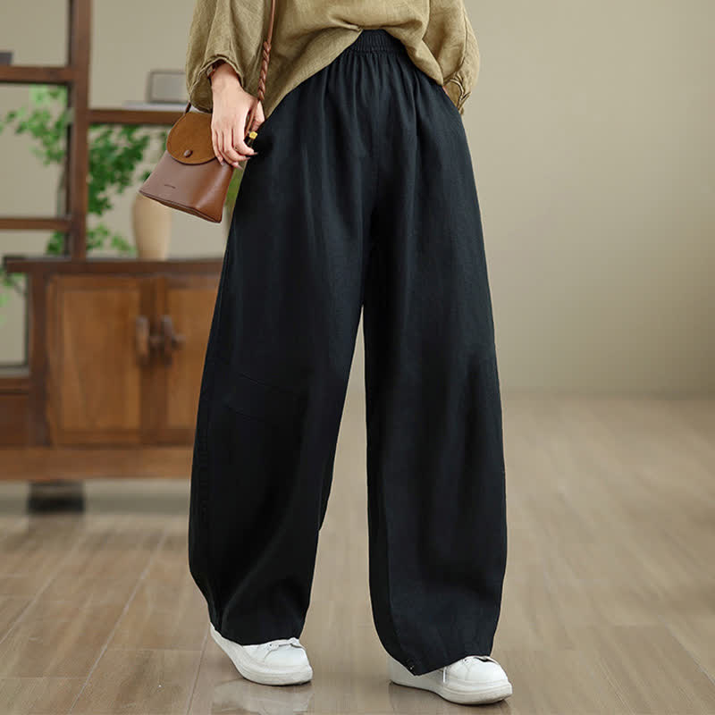 Buddha Stones Freizeithose aus schlichter Baumwolle für Damen mit weitem Bein und Taschen - image 27