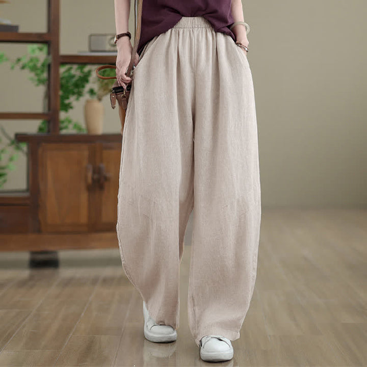 Buddha Stones Freizeithose aus schlichter Baumwolle für Damen mit weitem Bein und Taschen - image 15