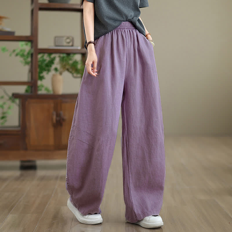 Buddha Stones Freizeithose aus schlichter Baumwolle für Damen mit weitem Bein und Taschen - Pflaume - US12, UK/AU16, EU44 (3XL) - image 0