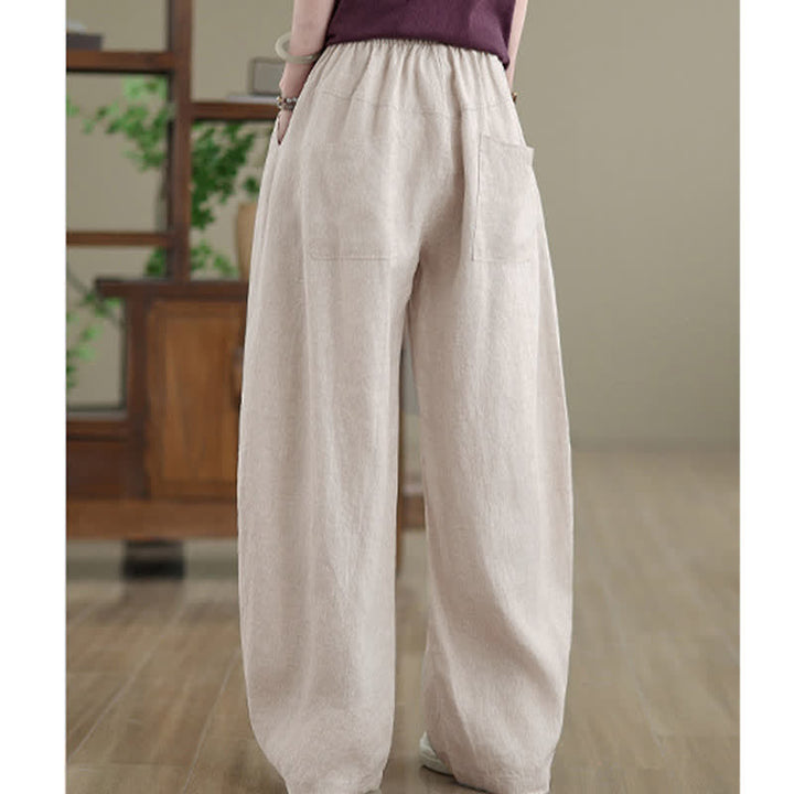 Buddha Stones Freizeithose aus schlichter Baumwolle für Damen mit weitem Bein und Taschen - image 14
