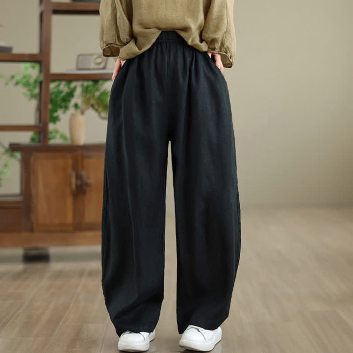 Buddha Stones Freizeithose aus schlichter Baumwolle für Damen mit weitem Bein und Taschen - image 28