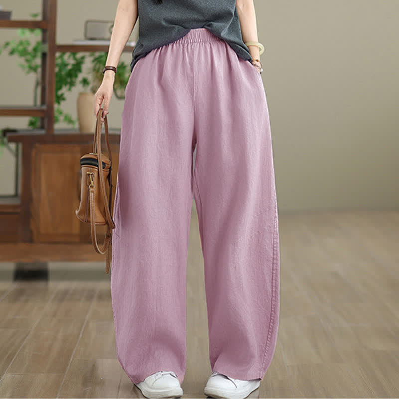 Buddha Stones Freizeithose aus schlichter Baumwolle für Damen mit weitem Bein und Taschen - image 11