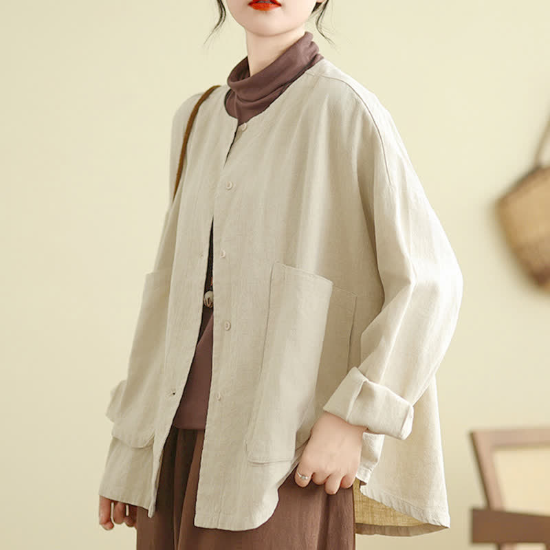 Schlichte Damenjacke mit Buddha Stones -Motiv, langen Ärmeln und Taschen - Beige - US14, UK/AU18, EU46 (2XL) - image 0