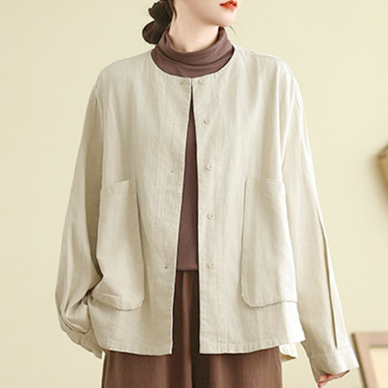 Schlichte Damenjacke mit Buddha Stones -Motiv, langen Ärmeln und Taschen - image 2