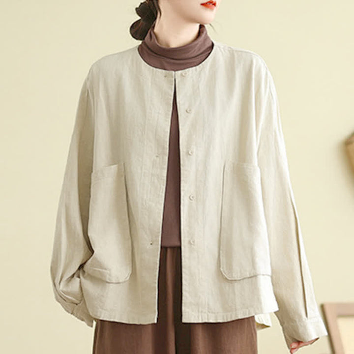 Schlichte Damenjacke mit Buddha Stones -Motiv, langen Ärmeln und Taschen - image 2