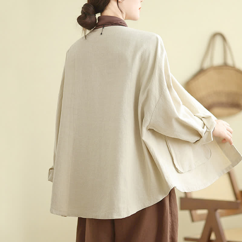 Schlichte Damenjacke mit Buddha Stones -Motiv, langen Ärmeln und Taschen - image 6