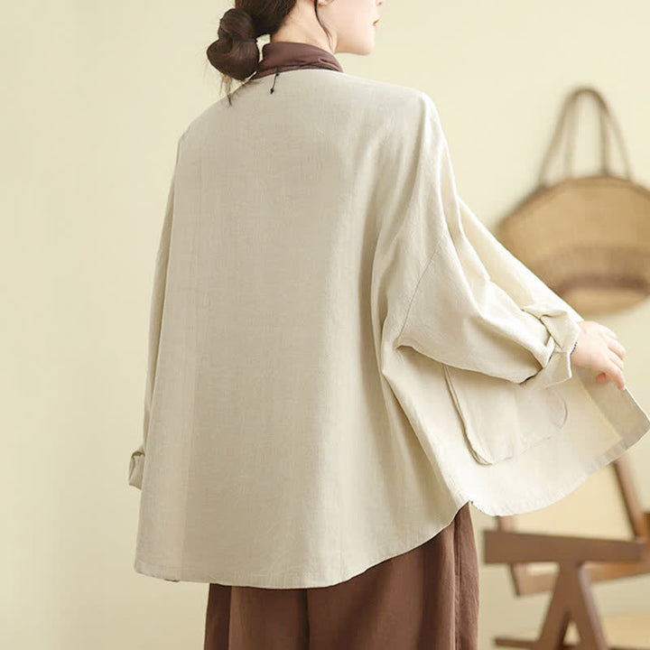 Schlichte Damenjacke mit Buddha Stones -Motiv, langen Ärmeln und Taschen - image 6
