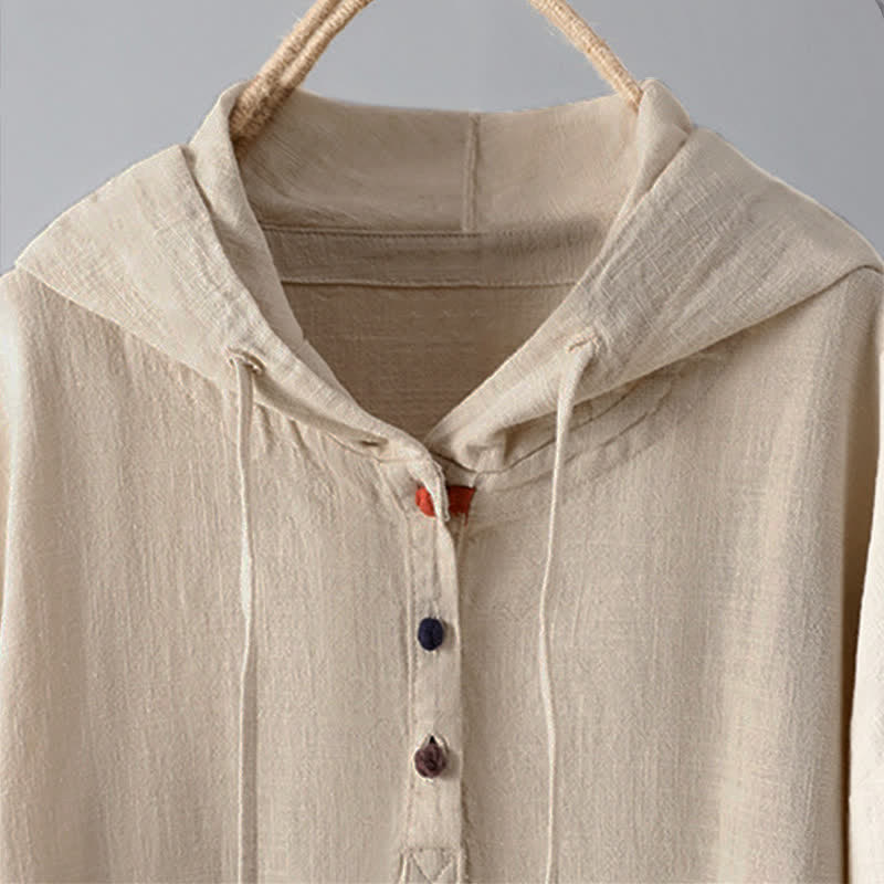 Buddha Stones Damen-Kapuzenpullover mit schlichtem Knopfdesign, langen Ärmeln und Taschen - image 2