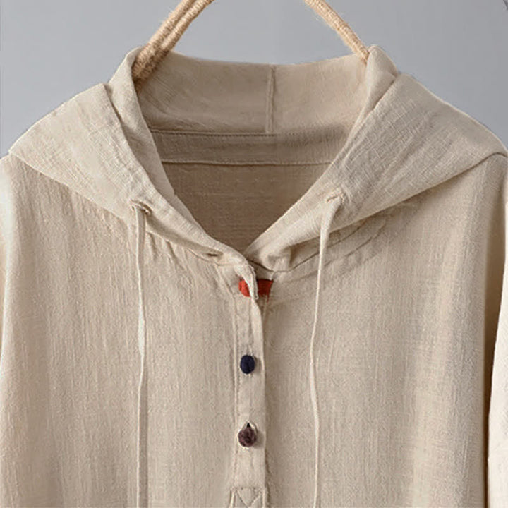 Buddha Stones Damen-Kapuzenpullover mit schlichtem Knopfdesign, langen Ärmeln und Taschen - image 2