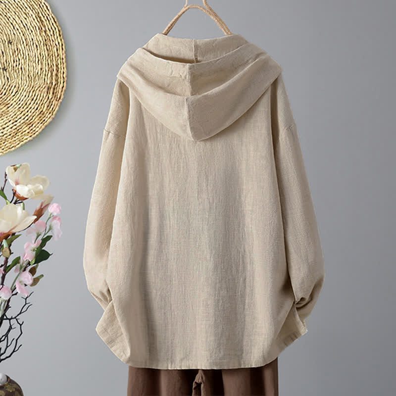 Buddha Stones Damen-Kapuzenpullover mit schlichtem Knopfdesign, langen Ärmeln und Taschen - image 1