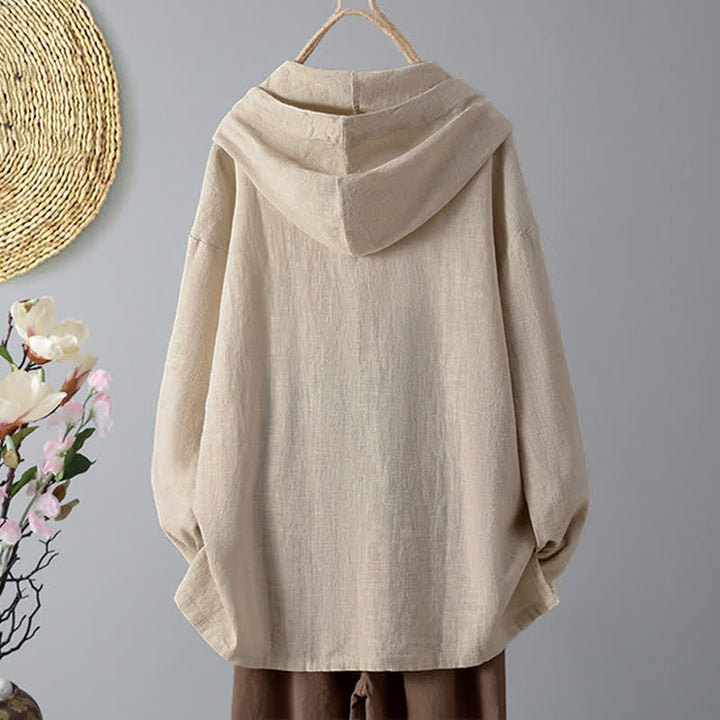 Buddha Stones Damen-Kapuzenpullover mit schlichtem Knopfdesign, langen Ärmeln und Taschen - image 1