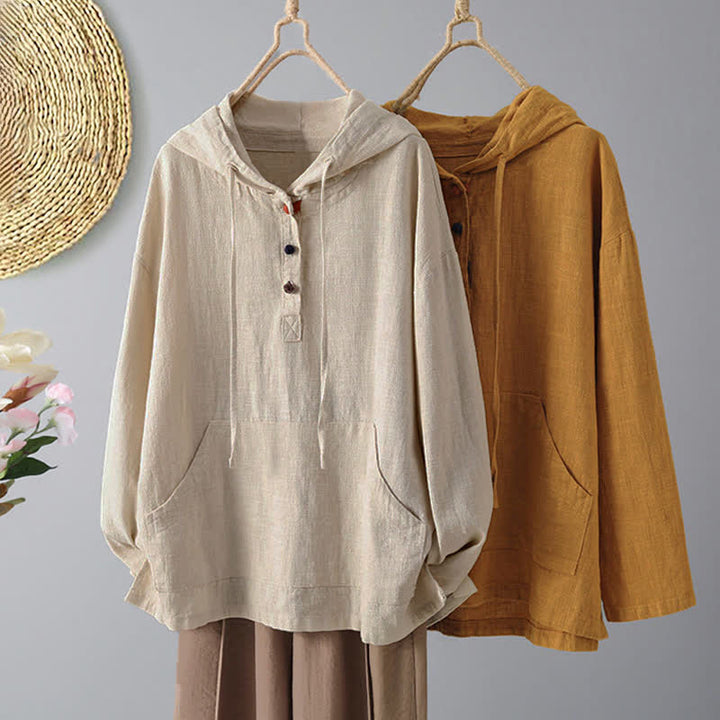 Buddha Stones Damen-Kapuzenpullover mit schlichtem Knopfdesign, langen Ärmeln und Taschen - image 12