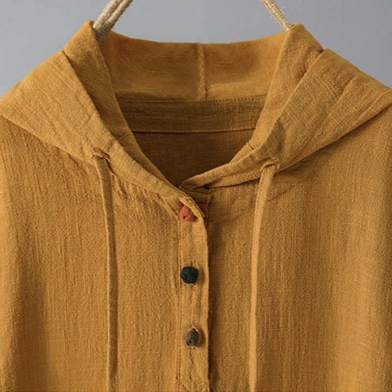 Buddha Stones Damen-Kapuzenpullover mit schlichtem Knopfdesign, langen Ärmeln und Taschen - image 9