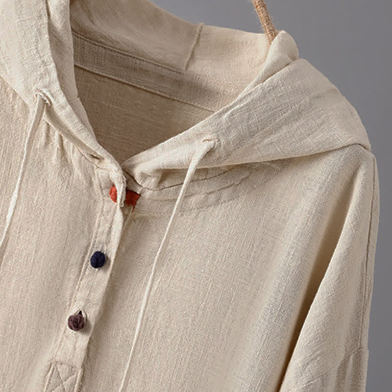 Buddha Stones Damen-Kapuzenpullover mit schlichtem Knopfdesign, langen Ärmeln und Taschen - image 3