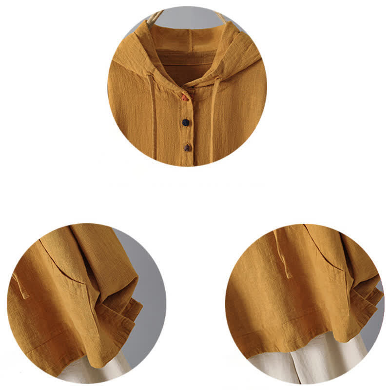 Buddha Stones Damen-Kapuzenpullover mit schlichtem Knopfdesign, langen Ärmeln und Taschen - image 11