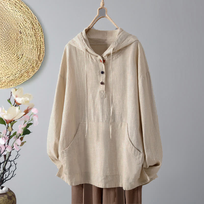 Buddha Stones Damen-Kapuzenpullover mit schlichtem Knopfdesign, langen Ärmeln und Taschen - Beige - US 8-10, UK/AU 12-14, EU 40-42 (2XL) - image 0